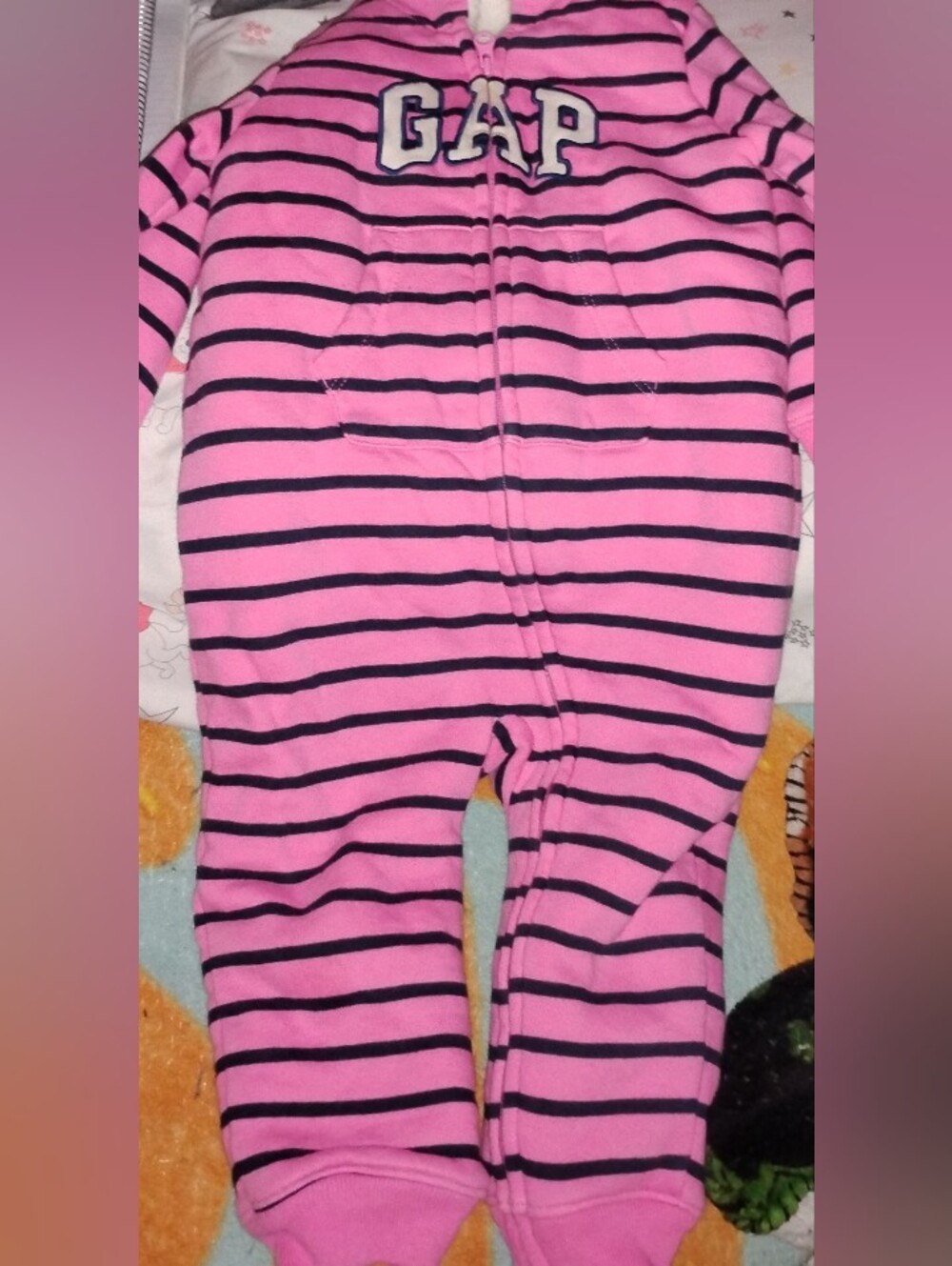 Baby/Infant BabyGAP Pink with Black Striped Fleece One-Piece Outfit